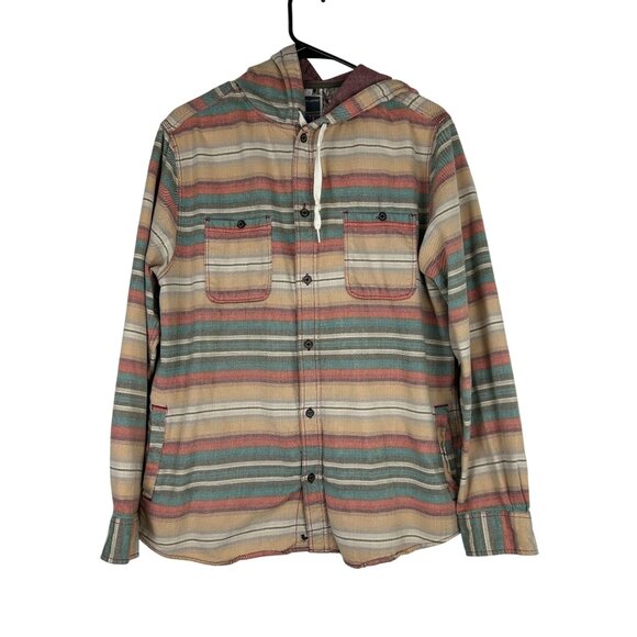 Modern Amusement Mens Hooded Button-Up Striped Shirt Jacket Large Multicolor - Picture 1 of 12